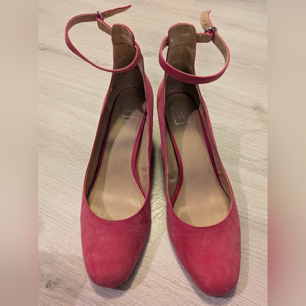 GAP Women's Hot Pink Suede Ankle Strap Heels